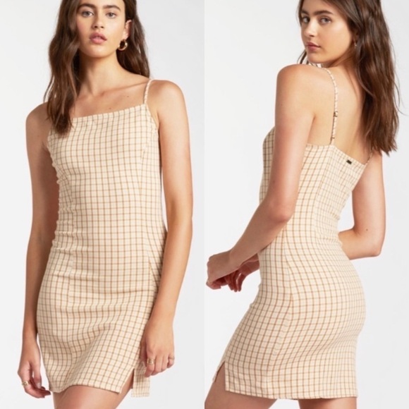 NWT Billabong Cruising Plaid Slit Mini Bodycon Dress - Picture 1 of 9